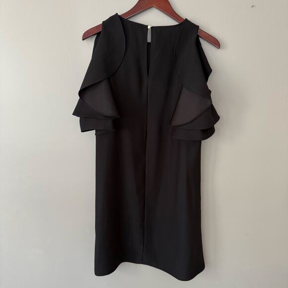 Kate Spade Flounce Flutter Sleeve Black Crepe Shift Dress Sz Sml LBD Pearl - Picture 8 of 14